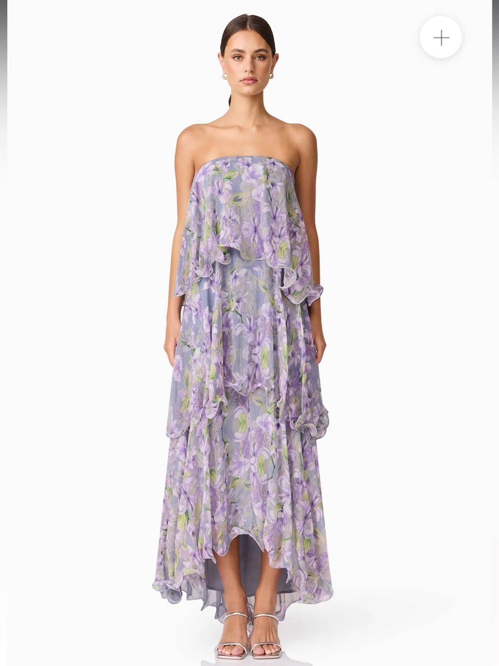 elliatt milena purple floral print tiered strapless maxi dress size small NEW - Picture 13 of 13